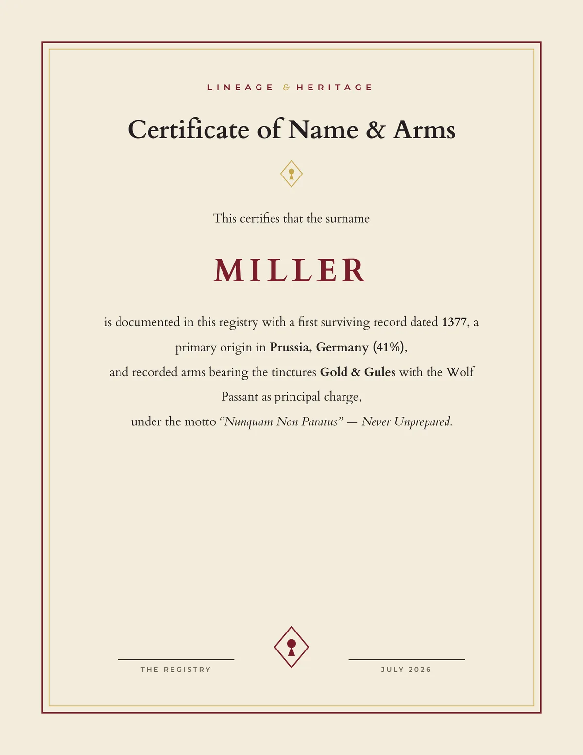 Certificate of lineage