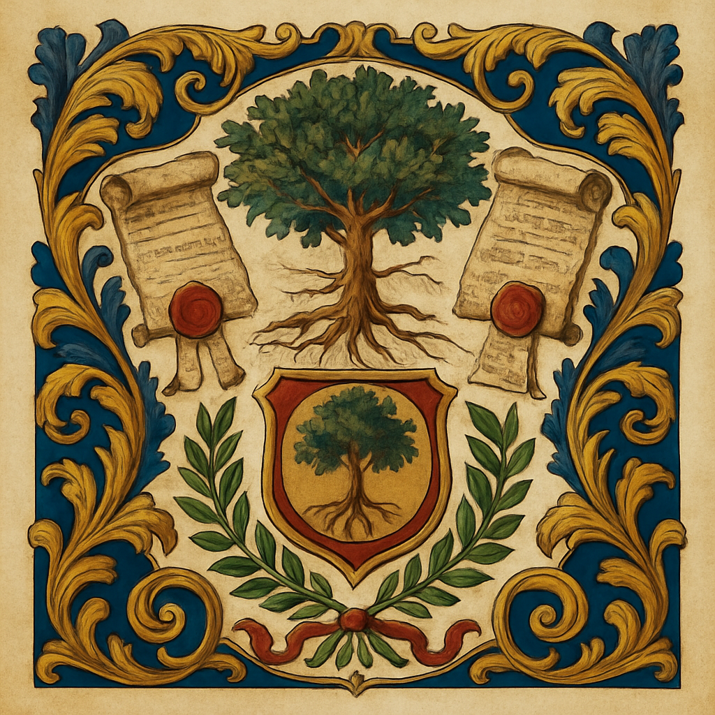 Tracing Your Original Name — heraldic illustration