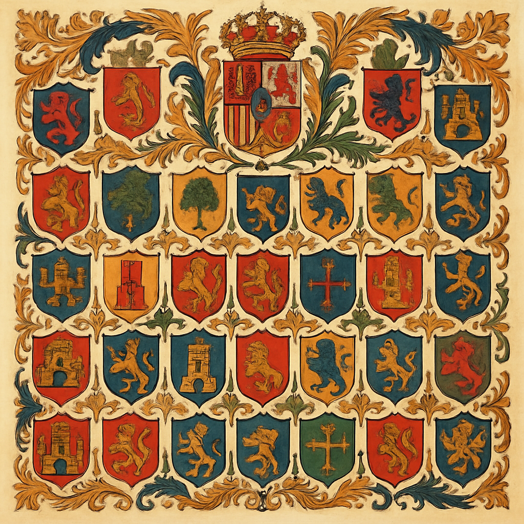 50 Common Hispanic Surnames & Their Heraldic Symbols — heraldic illustration