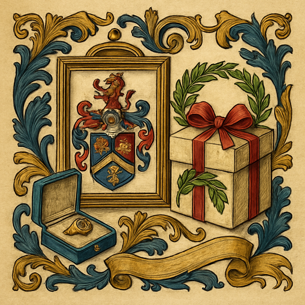 Anniversary Gift Ideas by Year — heraldic illustration