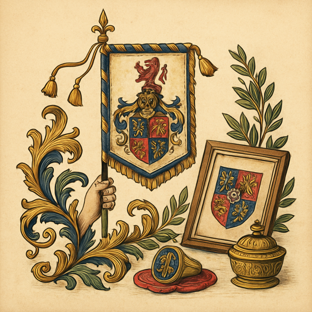The surname origin, history and meaning — heraldic illustration