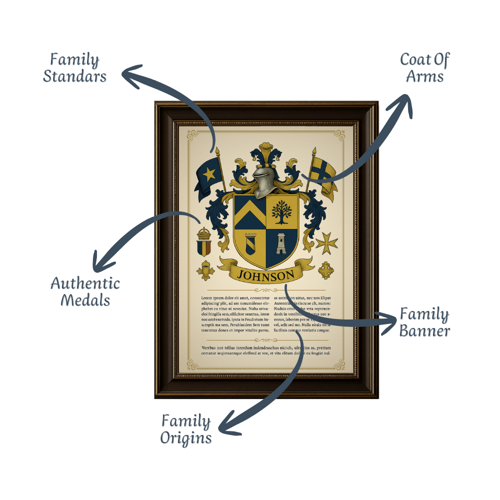 Family coat of arms with symbol meanings explained